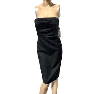 DKNY Women's Black Pinstripe Pencil Sheath Pleated Dress 100% Wool Size 10 NWT